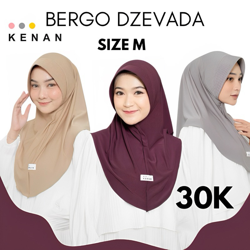 KENAN Hijab Bergo Dzevada Instan Pet Terbaru bahan jersey premium Ori Ukuran M 65x75cm