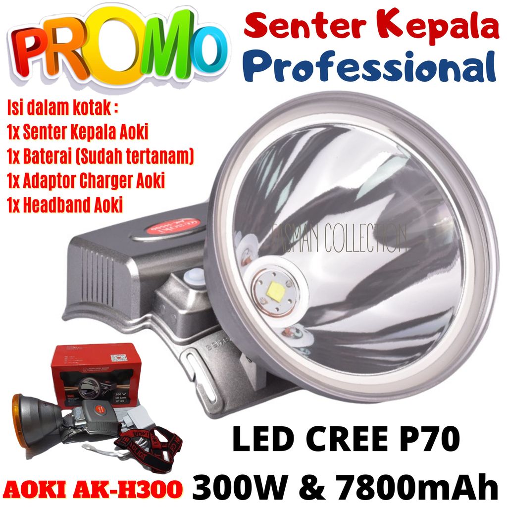 promo spesial Senter Kepala Jumbo Led Cahaya Putih Kuning 300W Aoki Ak H300 ~ Senter Kepala Premium 