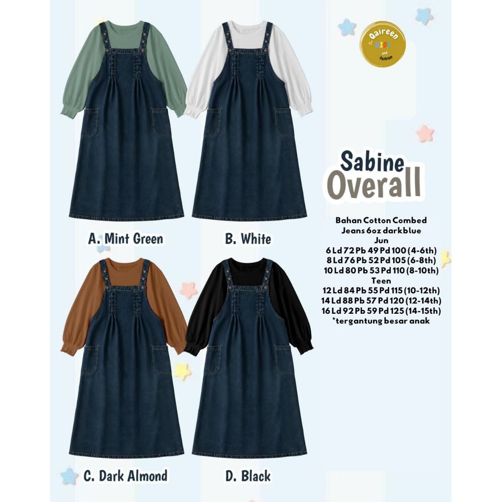 2801  Sabine setelan overall jeans muslim anak perempuan by Qaireen  // ONESTUFF