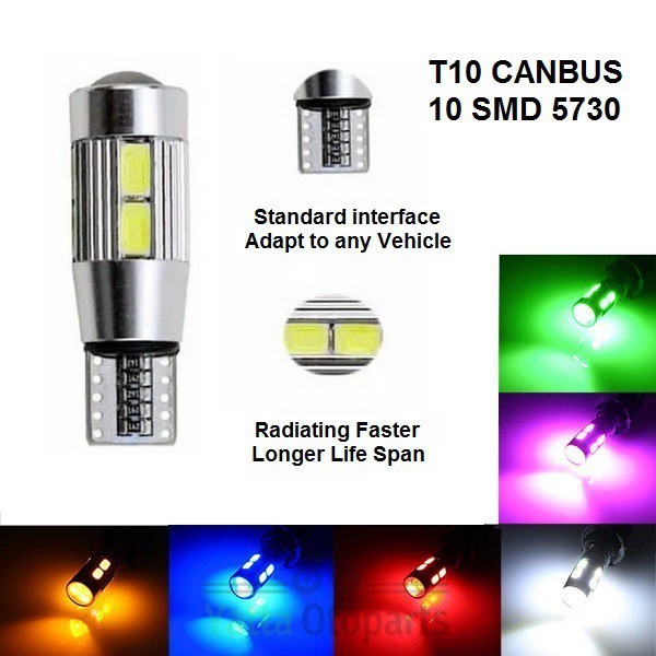 Lampu LED T10 Senja Sen 10 Titik Mata 5630 5730 SMD Lensa Canbus Projector Projie Mobil Motor