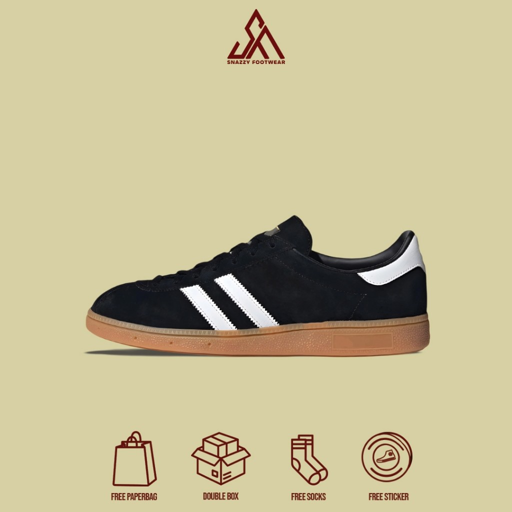 Sepatu Sneakers Adidas Munchen Black Gum 100% Original Unisex