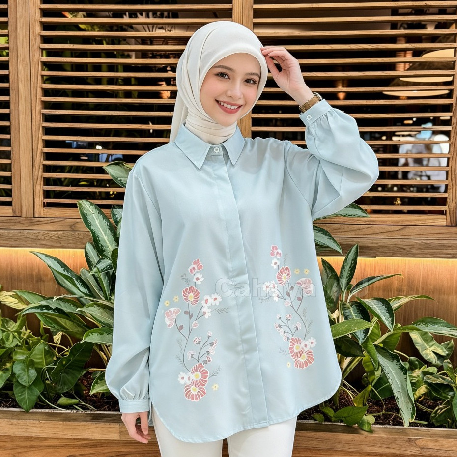 Blouse Wanita Premium Motif Bunga/Blouse Lengan Balon/Blouse Kerja Wanita