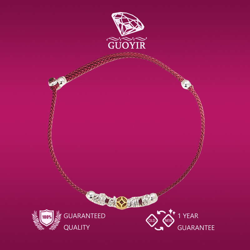 GUOYIR Gelang Kaki Gaya Cina Baru Mewah Ringan Niche dengan Fragmen Koin Perak dan Tali Merah