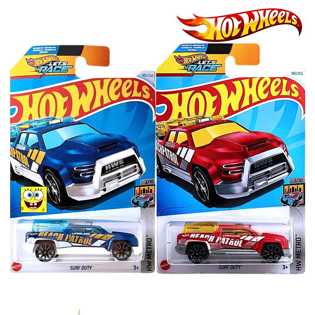 Hot Wheels Surf Duty Merah Mainan Mobil Pickup Beach Patrol