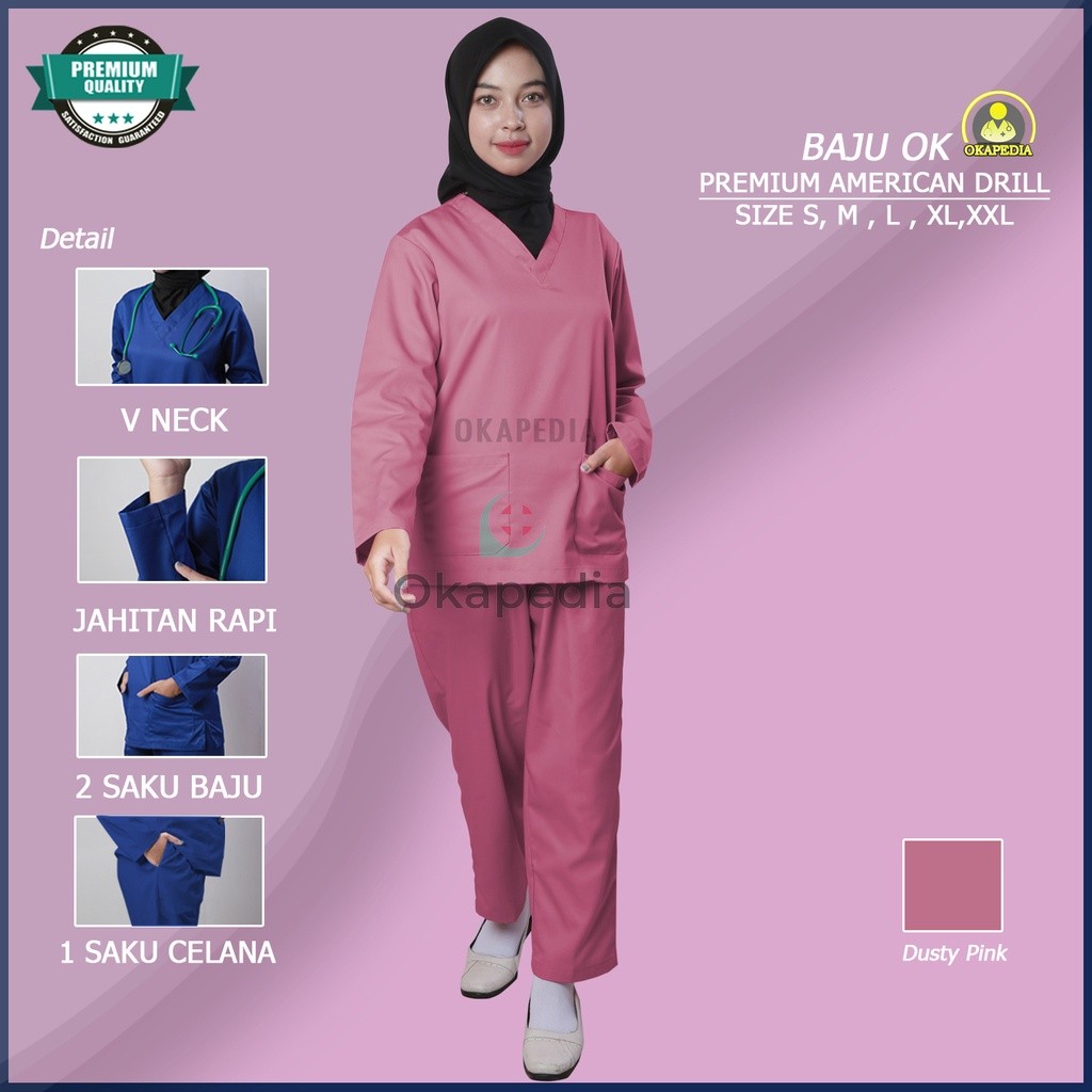 TERMURAHFree Bordir baju ok oka seragam dokter perawat lengan panjang American Drill