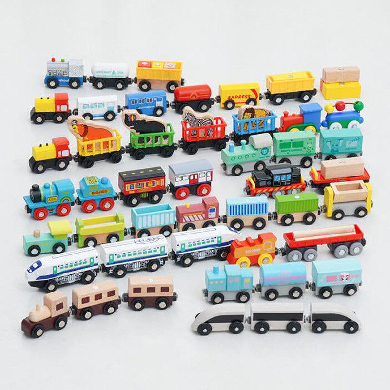 Wooden Train Toys For Toddler Inertial Push Train Wooden ildren's Toy Pulleys Compatible With Wooded