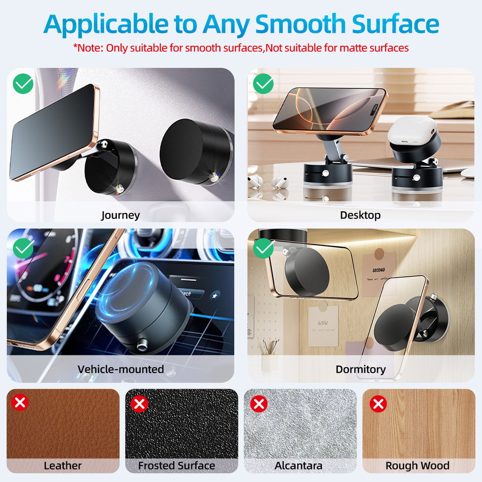 Fonken Magnetic Vacuum Suction Phone Holder with 360 Degree Rotation Handsfree Magnetic Foldable Pho