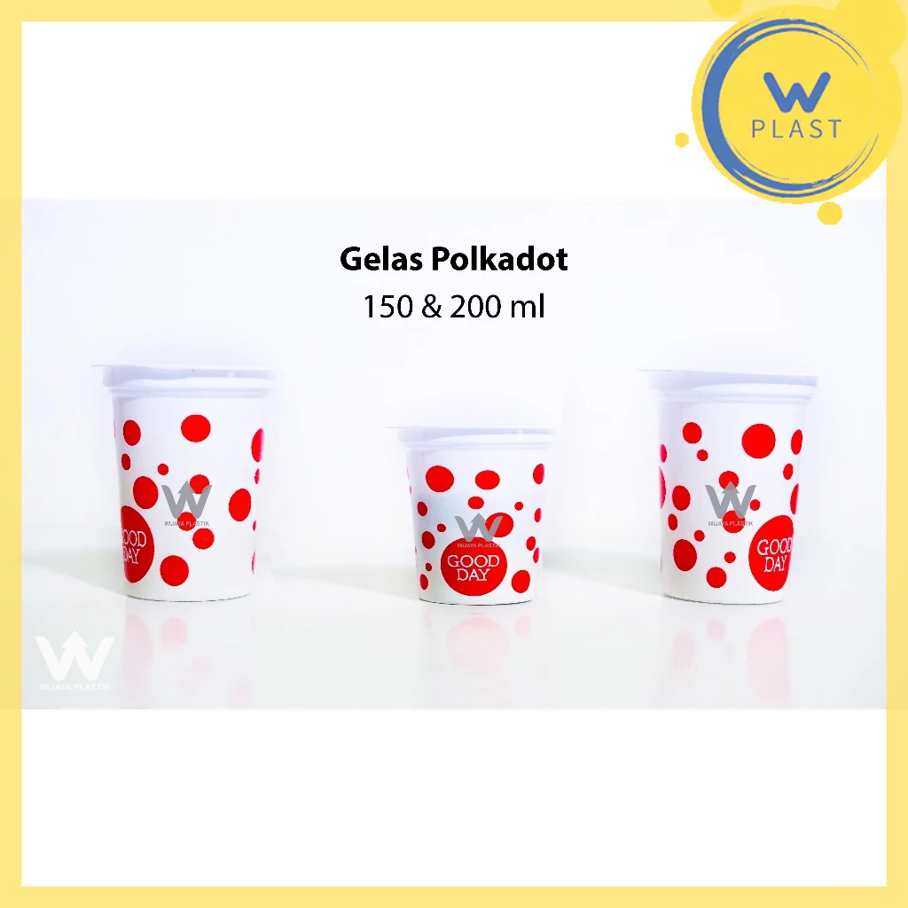 Aneka Gelas Plastik BENING & POLKADOT ( 60 90 100 110 120 150 200 220 ml ) --- 50 pcs @Slop | cup bi