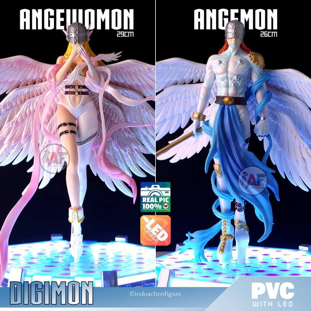 Statue Action Figure Digimon Angemon & Angewomon Moon Studio Design Recast with LED