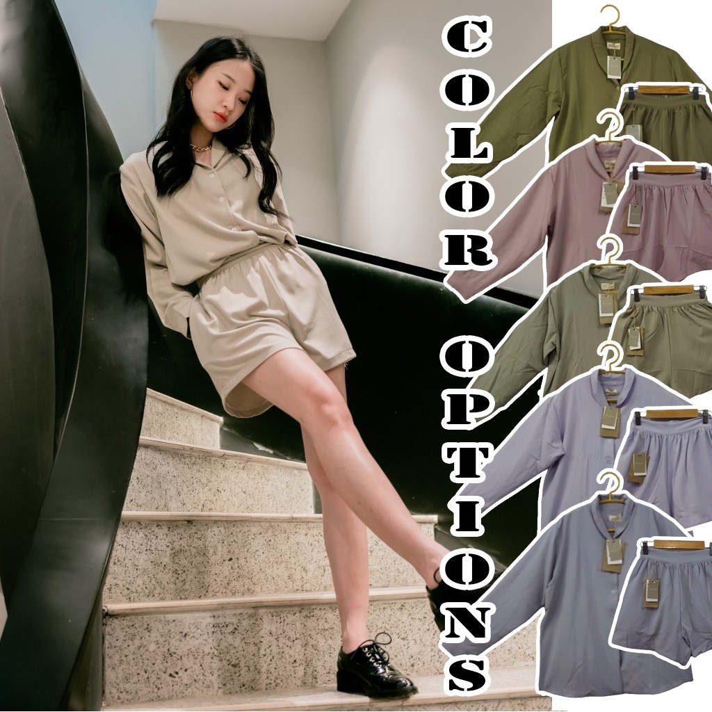 BD Set / Baju Wanita Lengan Panjang Celana Pendek / Trend Set Outfit Wanita Z005