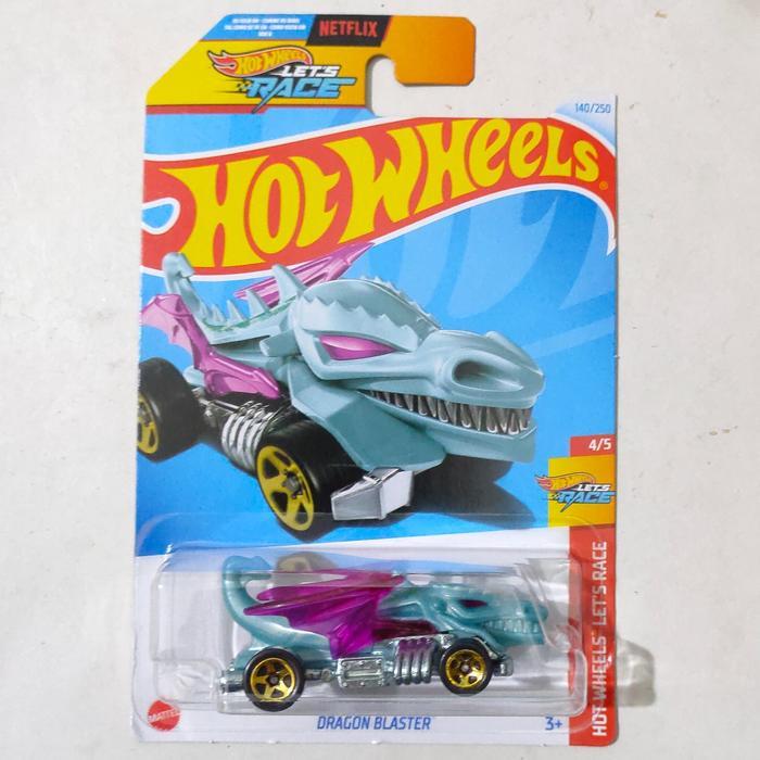 Mainan Hot Wheels Dragon Blaster biru muda 2024 HW Lets Race