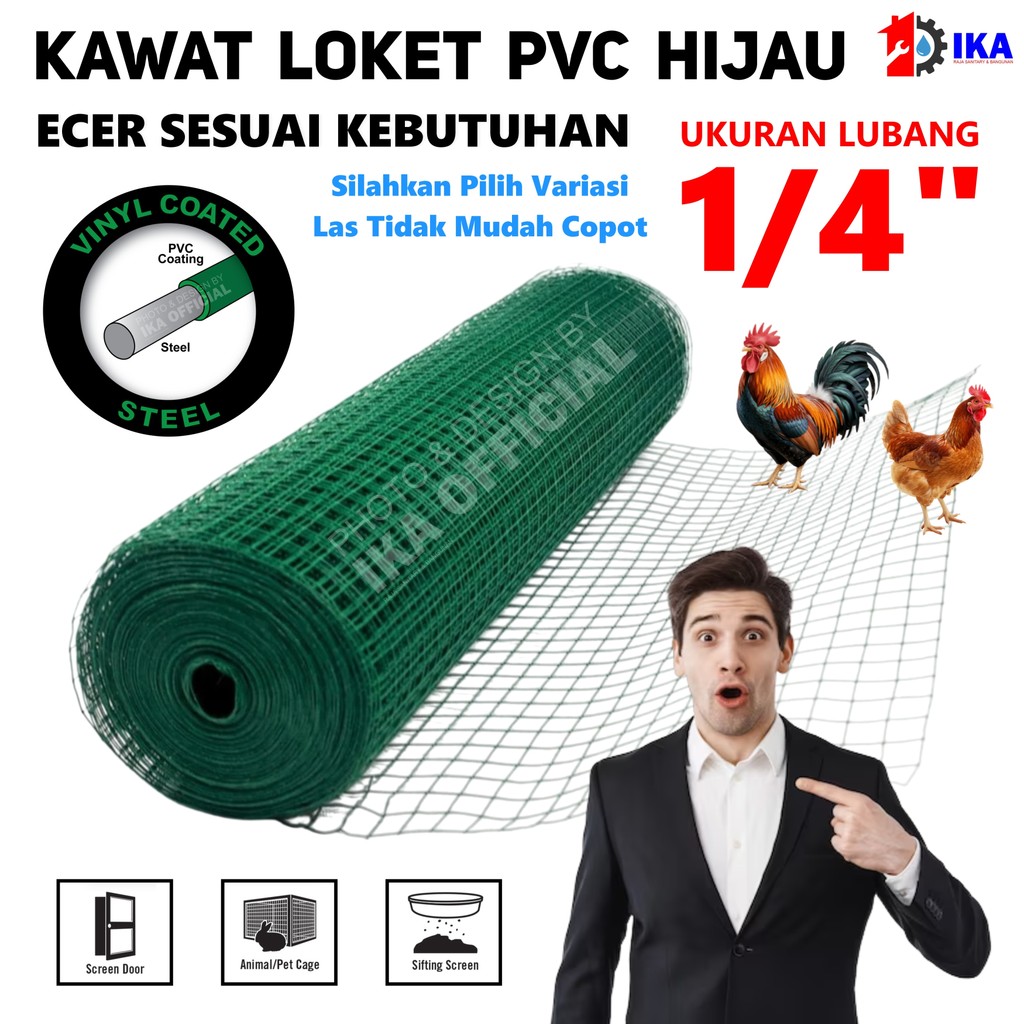 PER METER/KAWAT LOKET HIJAU/KAWAT AYAK/KAWAT RAM UKURAN 1/4"inch / Kawat Loket Ayakan 3/4" Inch Anti