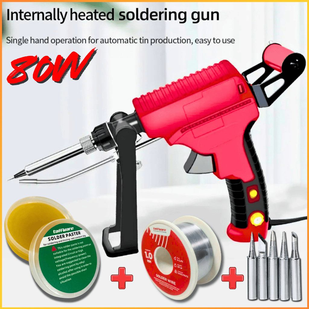 GILISHOP  LEFAVOR Solder Listrik Tembak 80W + Timah + Pasta Solder Dilengkapi 5 Mata Solder Set Leng
