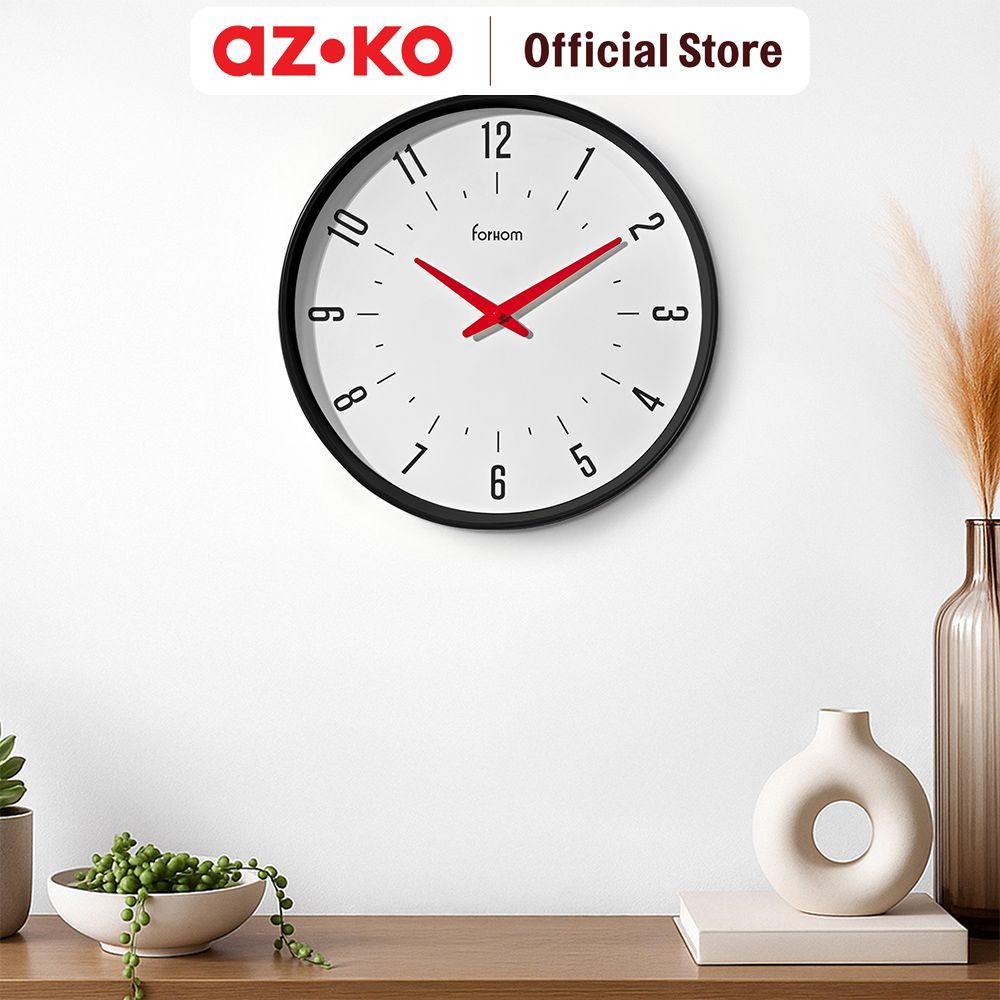 AZKO Forhom 40 cm Belgard Jam Dinding Plastik - Hitam Wall Clock Jam Tembok Analog Aesthetic Dekoras