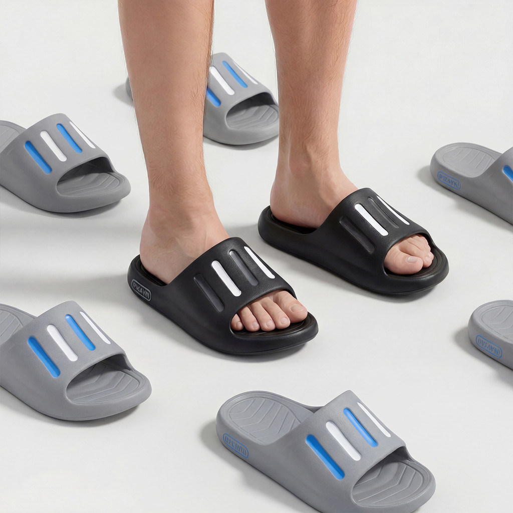 Sandal Pria Slop Karet Sandal Slip on Pria  Terbaru Casual Empuk Anti Slip Sepatu Sandal Pria Slop F