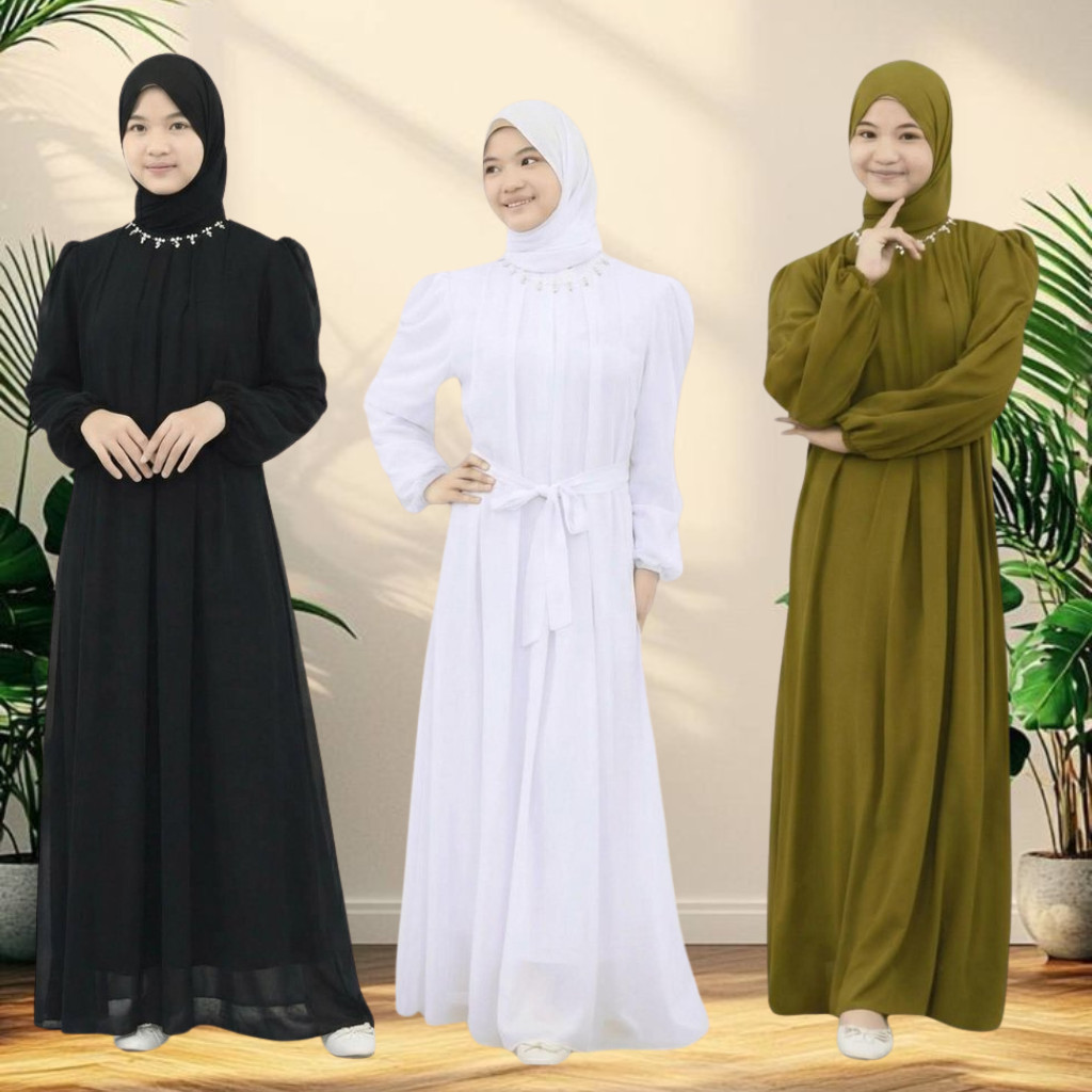 Gamis Couple Ibu dan Anak perempuan remaja tanggung ceruti warna Mahogani Burgundy Tren