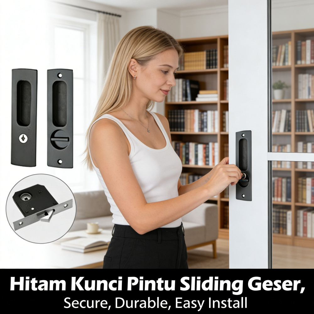 Kunci pintu geser kamar mandi tersembunyi, kabinet kayu, kunci geser dua sisi, pintu interior