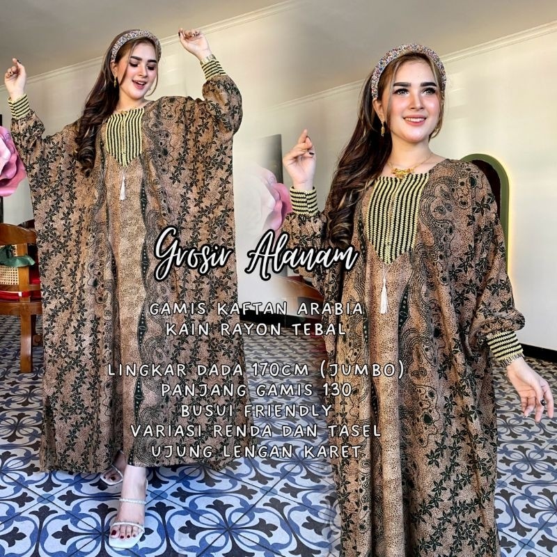 LOWESHOP GAMIS KAFTAN SAUDIA ARABIA MAROKO - GAMIS SULTAN TERBARU 2023 BAHAN RAYON TEBAL LD 170PANJA