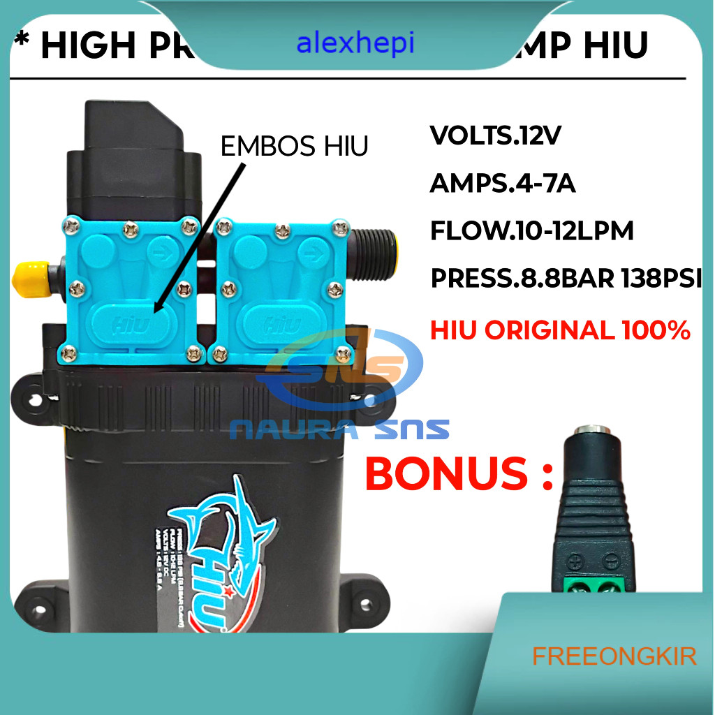Dual Pump Hiu 12V 8Lpm 8.8 Bar / Mesin Pompa Air DC 12volt 320 PSI / Dinamo Pompa Sprayer