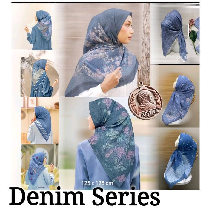 Hijab Segiempat Motif Warna Seri Denim Voal