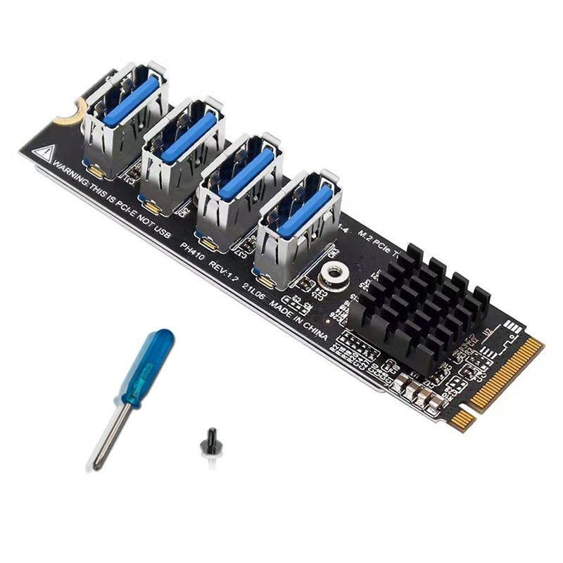M.2 NVME to 4 Port PCI-E X1 USB3.0 Riser Card PCI Express Multiplier Hub Adapter M2 Riser Card For A