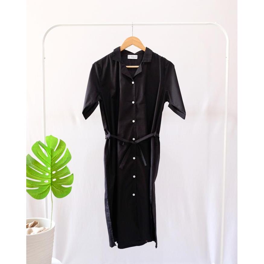 DRESS BUSUI BUMIL FRIENDLY CASUAL PREMIUM DRESS POLOS MIDI DRESS - Hitam
