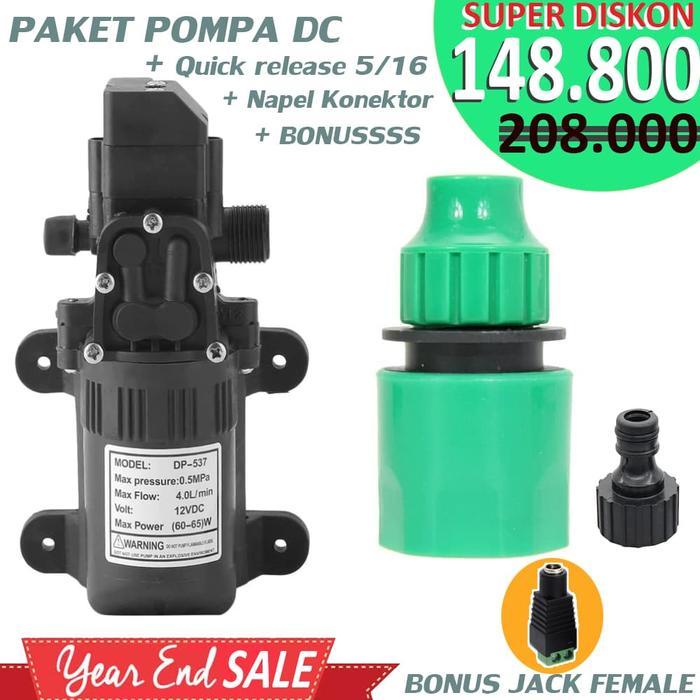 Paket Pompa Air DC 12 Volt DP-537 + Nipple + Konektor Selang 5/16