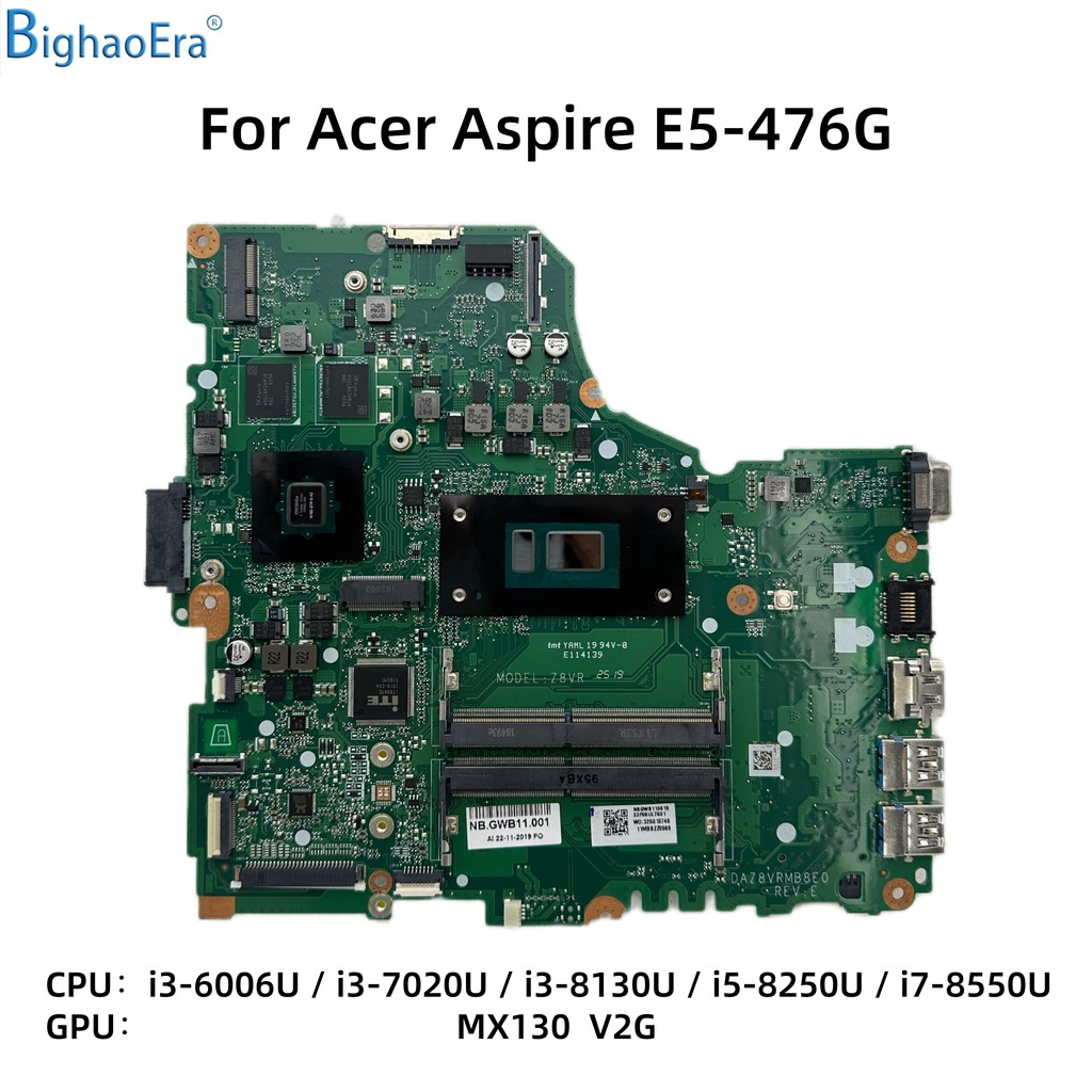 DAZ8VRMB8E0 For Acer Aspire E5-476G Laptop Motherboard With i3-7020U i5-8250U i7-8550U CPU MX130-2GB