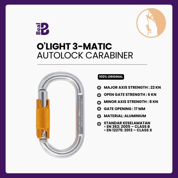Karabiner Panjat - Beal O'light 3-Matic - Oval Aluminium Carabiner