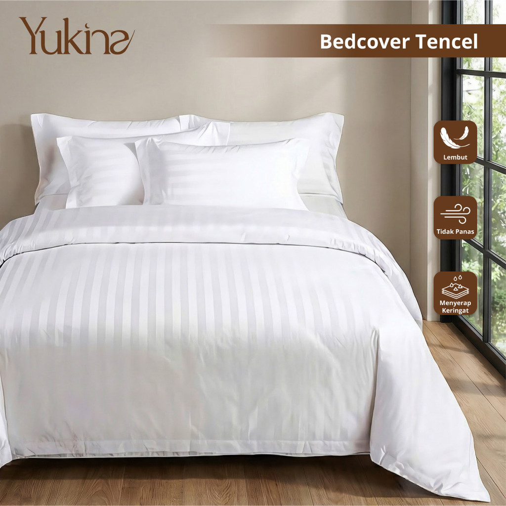 Sprei & Bedcover Set Hotel Premium Putih - Ukuran Lengkap 140x200/180x200/160x200/200x200 - Yukina B