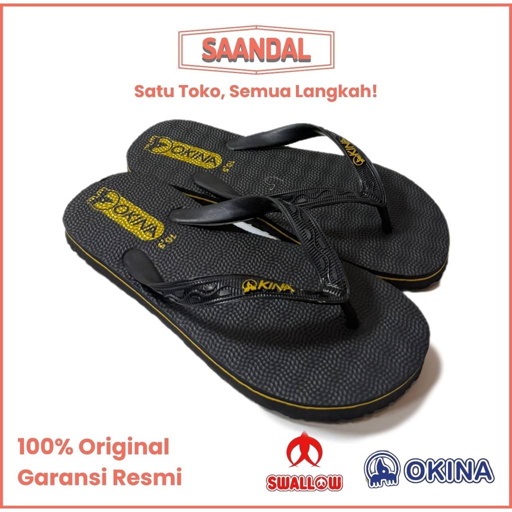 OKINA Swallow Sandal Jepit Karet Pria Wanita Anak Hitam Emas Black Nova 02