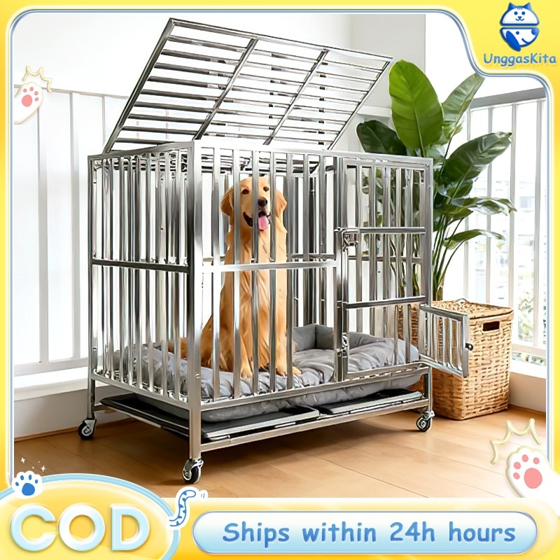 Kandang Anjing Stainless Anti Karat Lipat Tabung Baja Kokoh Terbaik untuk Anjing Sedang Besar