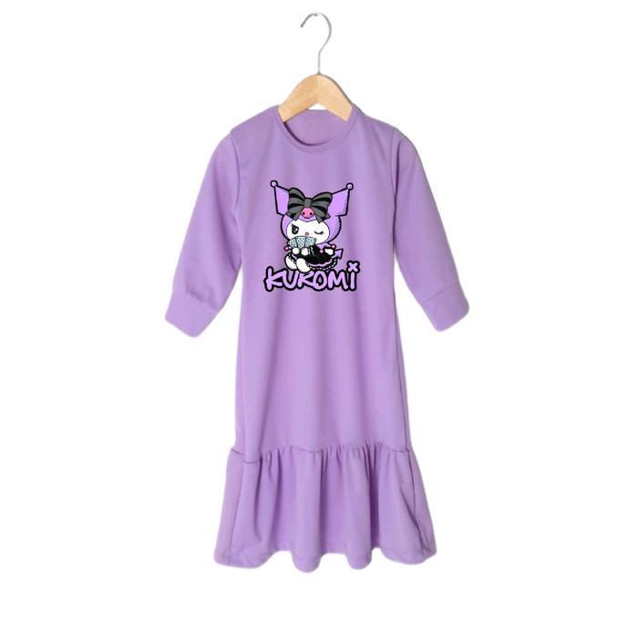 Gamis anak perempuan 1-12thn Spesial warna ungu motif kuromi / dress gamis anak kekinian - Kuromi un