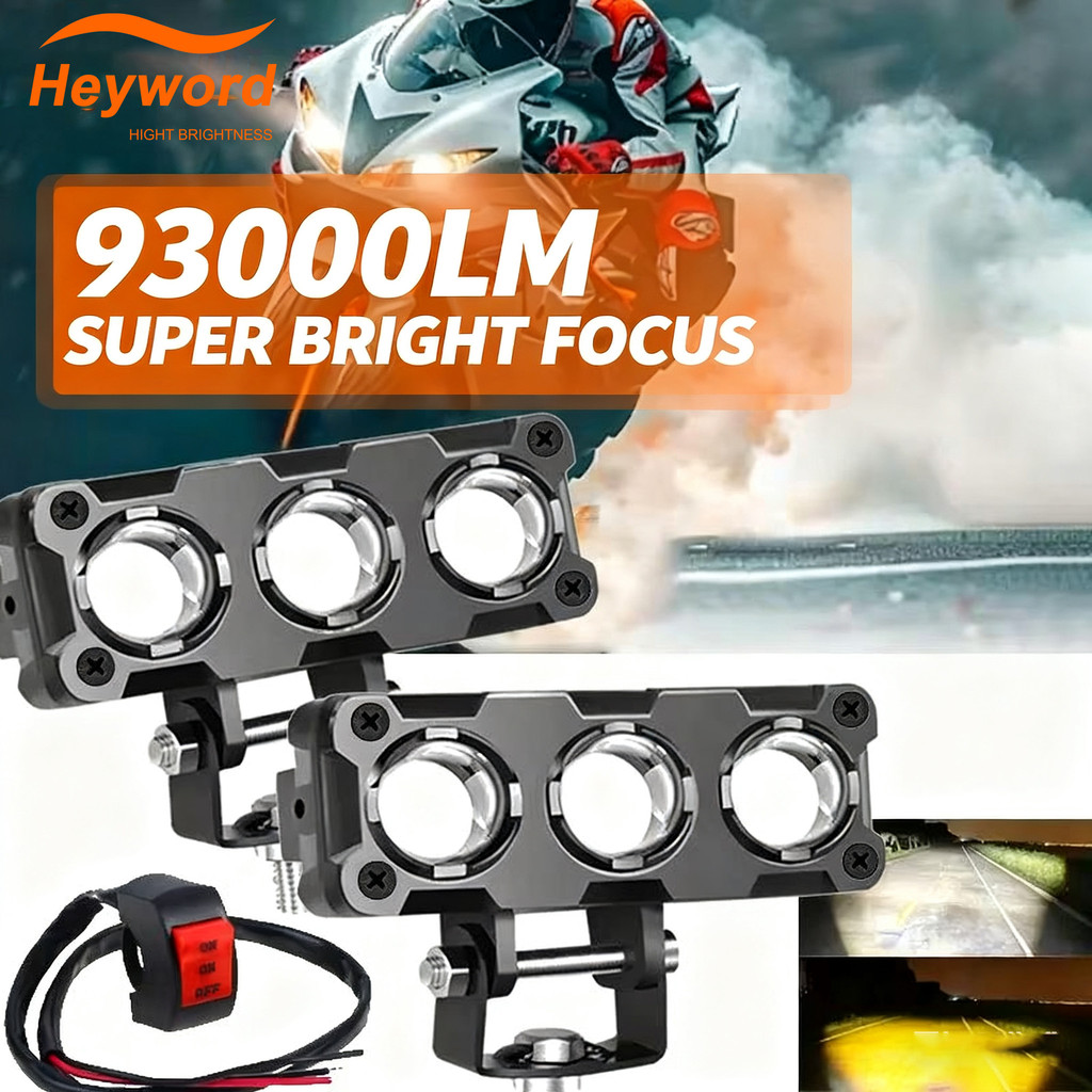 Heyword 93000LM  Motorcycle LED Spotlights Super Bright Headlights Three-eye Lens Fisheye Two-color 
