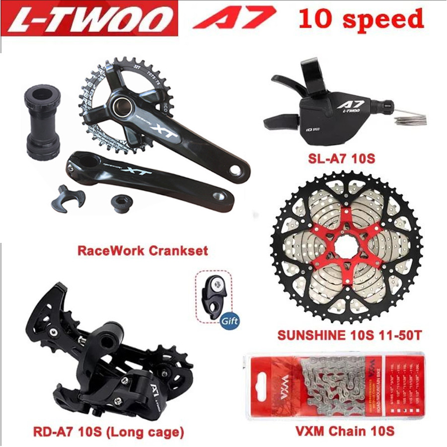 LTWOO A7 10S Groupset 10 kecepatan, Crankset Racework BCD104 32T 34T, tuas pemindah gigi, derailleur