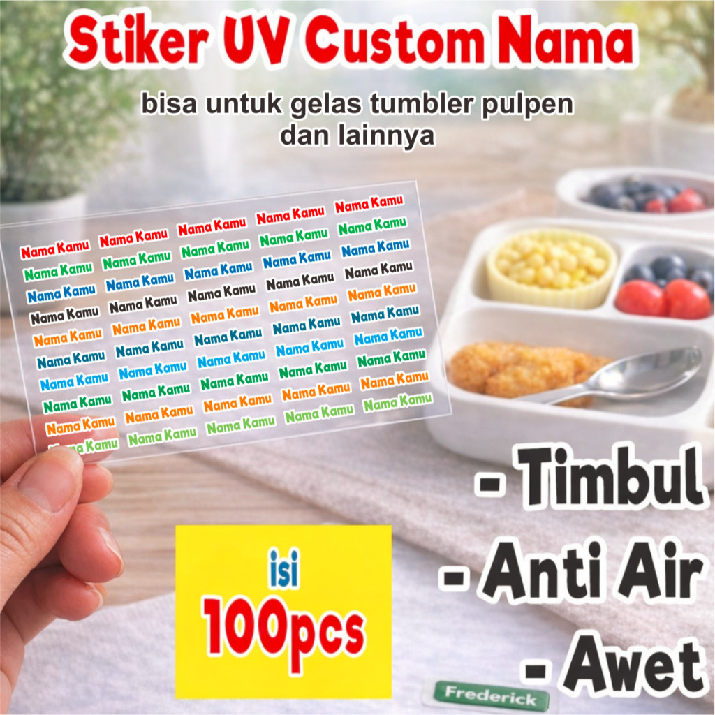 Stiker Uv Label Nama Timbul Anti Air waterproof Perabotan Piring gelas sendok alat tulis sekolah