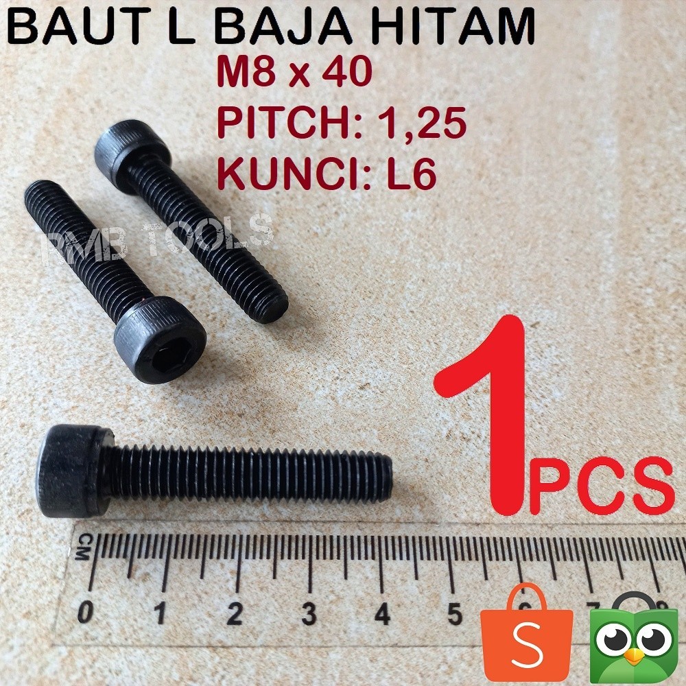 M8x40 Baut L Baja Hitam HQ Socket Cap Screw Grade 12.9 Kunci L6 FT M8