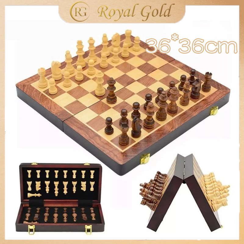 Papan Catur Kayu Magnet Lipat 36x36cm Papan Catur Premium Portable