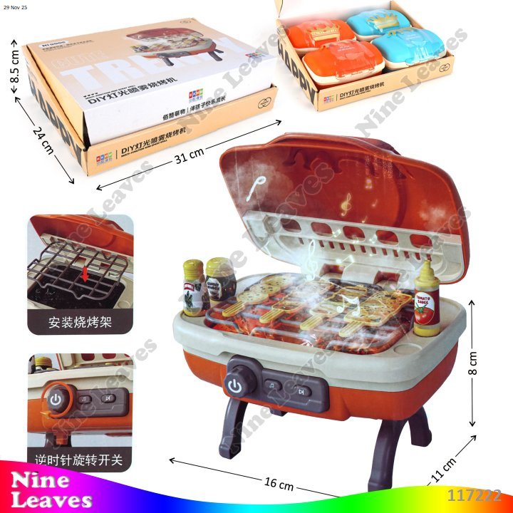 Mainan Masak Masakan Cooking Set BBQ B/O Musik Lampu Spray Trendy