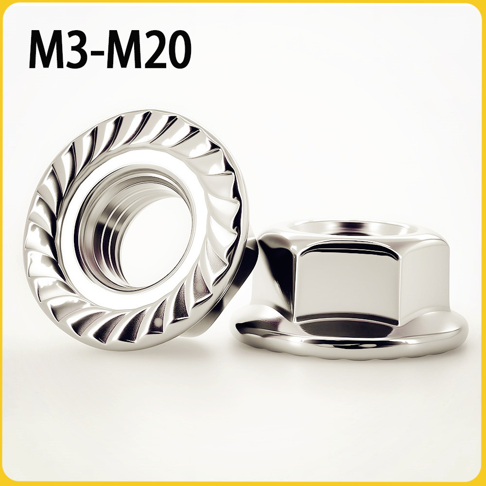 1-30pcs Hexagon Flange Nut M3 M4 M5 M6 M8 M10 M12 M14 M16 M20 Serrated Spinlock Flange Nuts 304 Stai