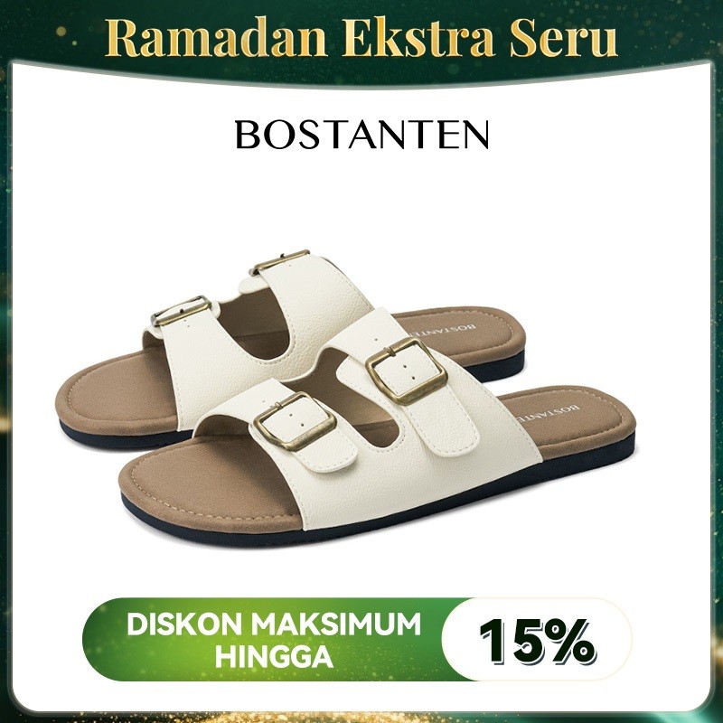 [LuxChoco Nuts Sandal] BOSTANTEN Sandal Flat Sepatu Wanita Setengah Terbuka Sol Karet Anti Slip Serb