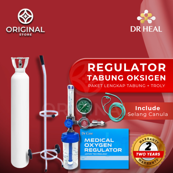 Tabung Oksigen 1m³ Komplit Trolly + Regulator Oksigen Lengkap Alat Medis Klinik Rumah Onemed