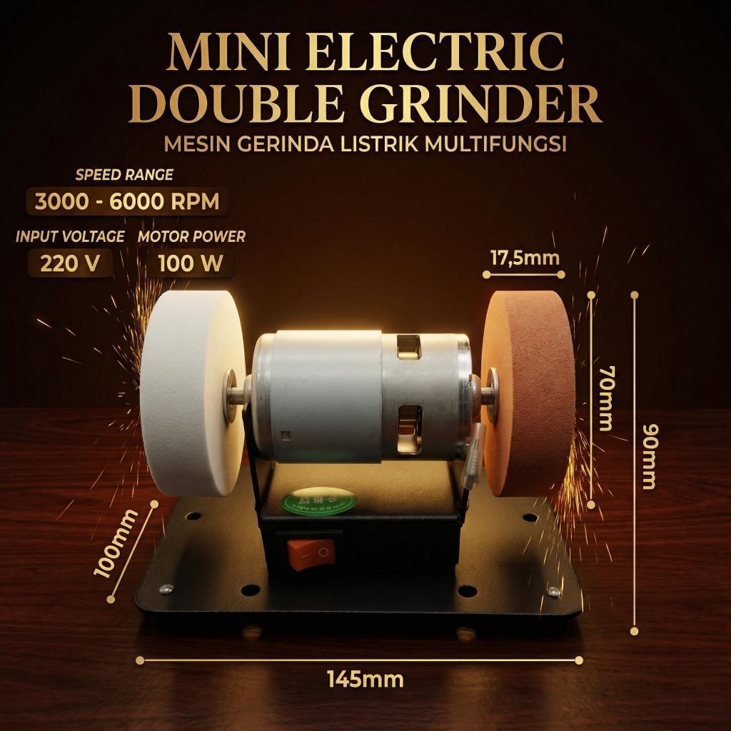 Double Grinder Machine Set 100W Mesin Gerinda Duduk Alat Poles Amplas Besi Baja Stainless Batu Akik 
