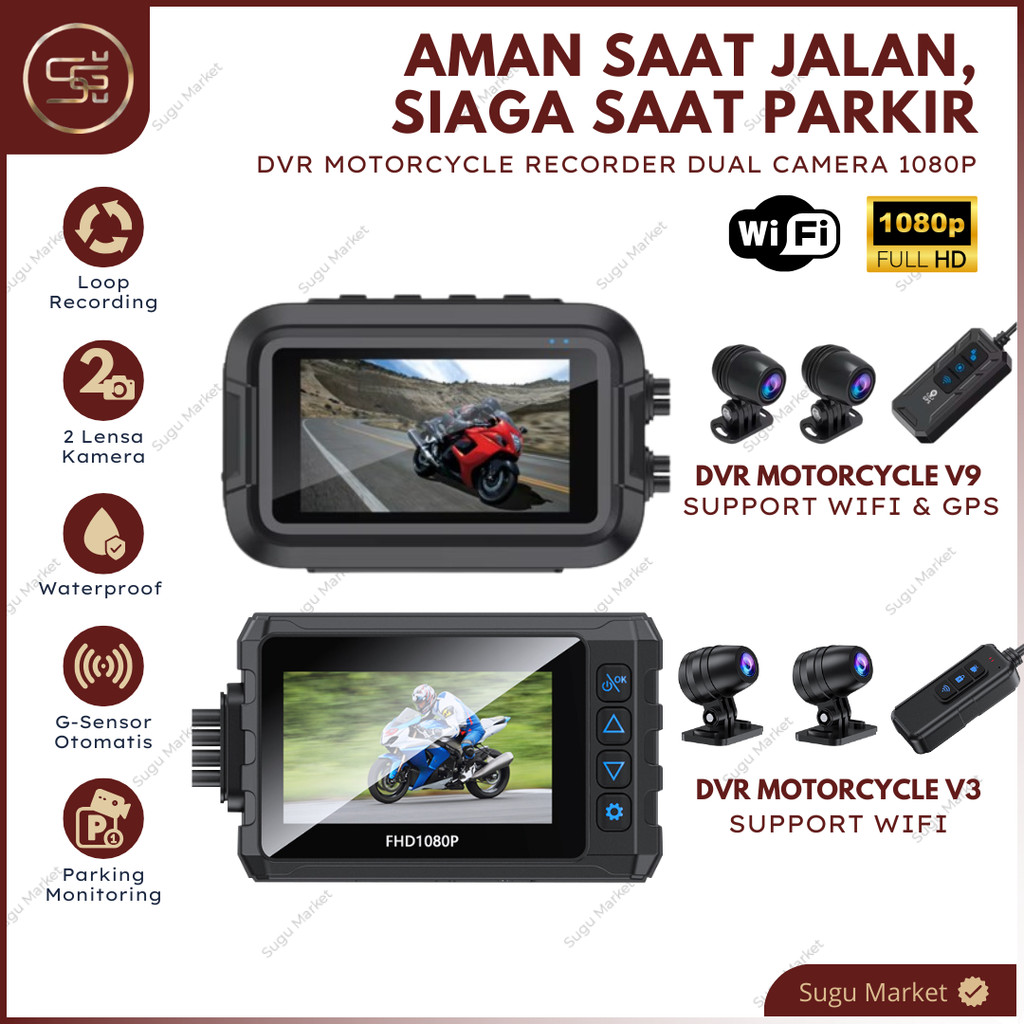 Camera DVR Motorcycle V3 V9 Wifi 1080P | Dashcam Vlog Motor | DVR Kamera Recorder Waterproof 1080P |