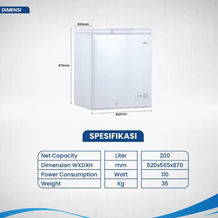 AQUA CHEST FREEZER 103 L AQF-120 HC / 146 L AQF-150 HC / 203 L AQF-220 HC GARANSI RESMI AQUA KHUSUS 