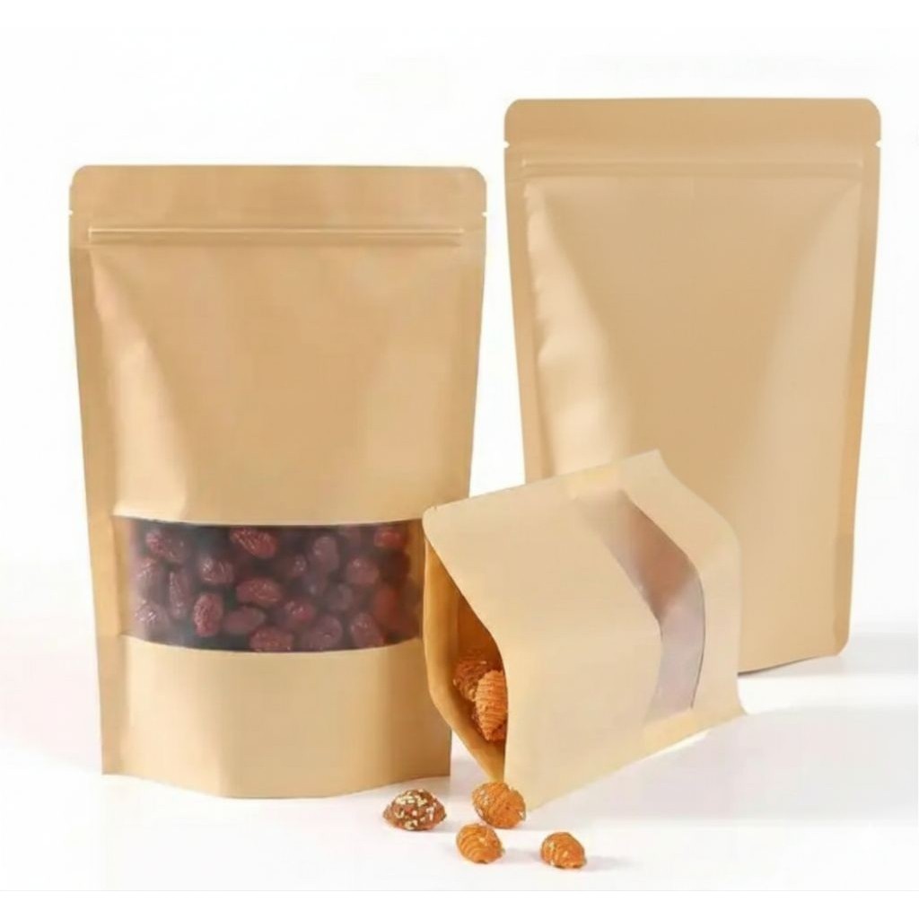 Kemasan Kraft Paper Makanan / Standing Pouch Kraft Paper Window Premium