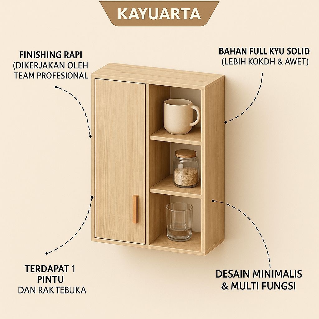 Lemari Dinding Tempel | Lemari Gantung | Rak Dinding Tempel | Lemari Dapur Kitchenset Full Kayu warn