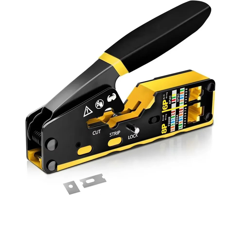 RJ45 Crimp Tool Pass Through Ethernet Crimping Tool for Cat6 Cat5 Cat5e RJ45 Connectors with Replace