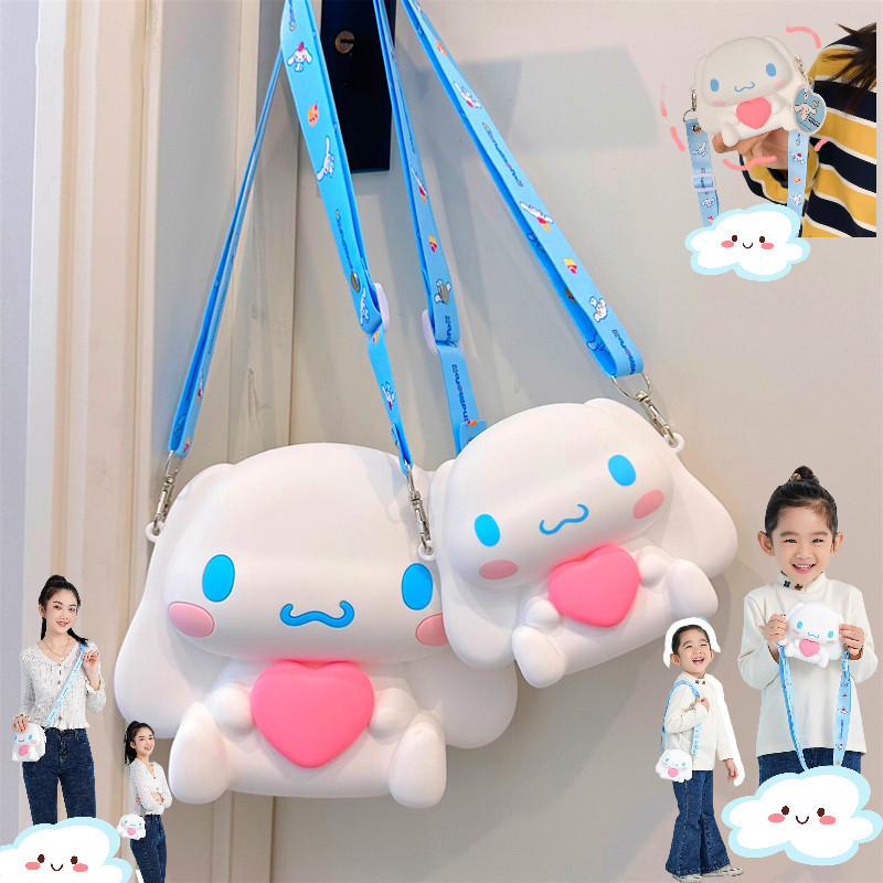 INDAHOR Dompet Koin Kartun/Tas Silikon Anak-Anak Cinnamoroll/Tas Selempang Silicone Lucu Anak/Tas Se