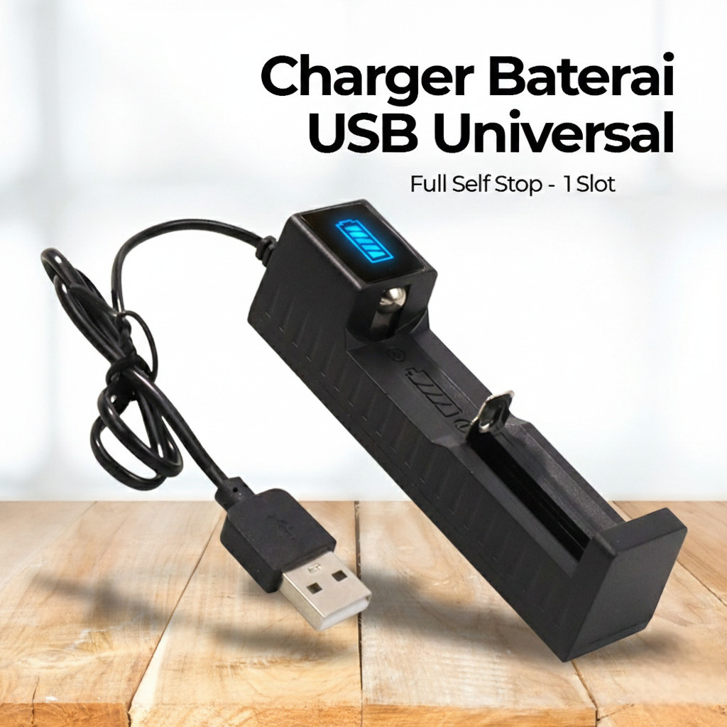 Charger Baterai Taffware Single Slot USB Port LED Indicator AA AAA
